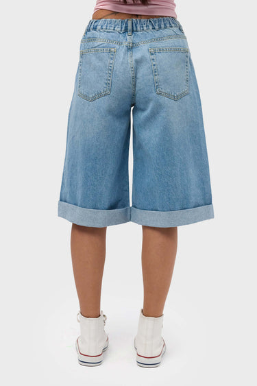 ELASTICATED BERMUDA DENIM SHORTS