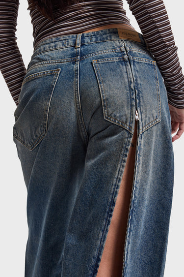 ZIPPER MEGA BAGGY  MID RISE JEANS