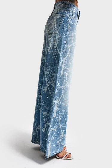 RHINESTONE PALAZZO MID RISE JEANS