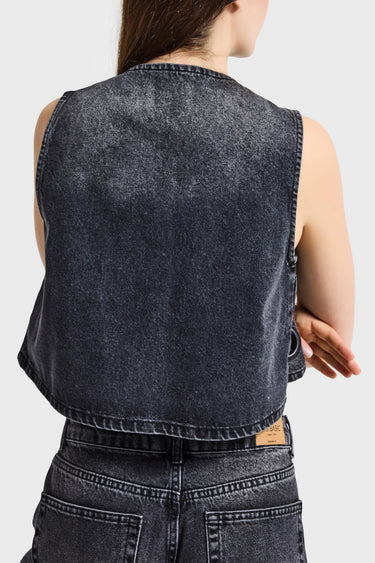 EYELET DENIM WAISTCOAT