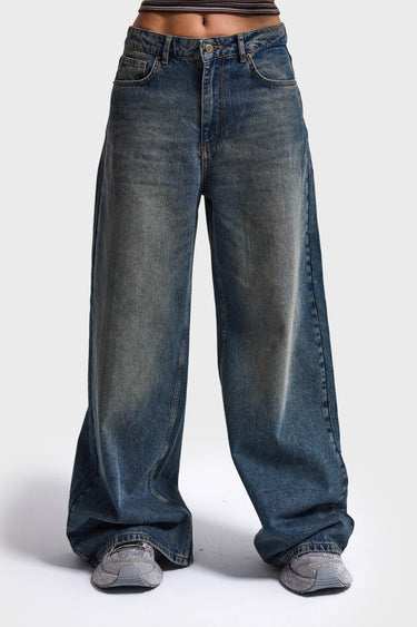 ZIPPER MEGA BAGGY  MID RISE JEANS