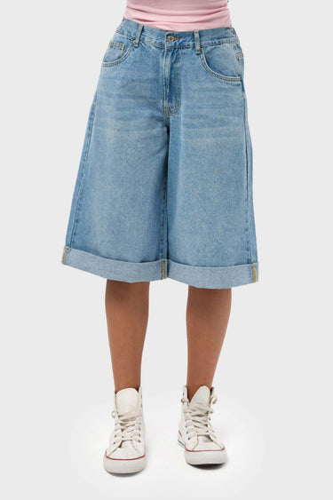 ELASTICATED BERMUDA DENIM SHORTS