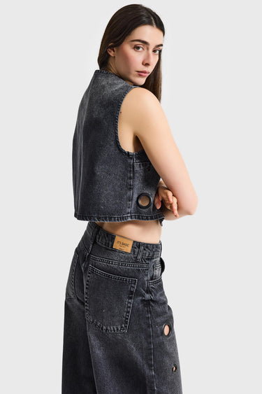 EYELET DENIM WAISTCOAT