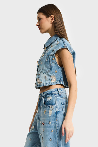 CROPPED DENIM WAISTCOAT