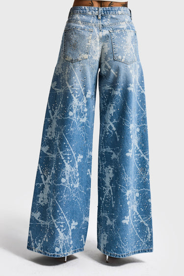 RHINESTONE PALAZZO MID RISE JEANS