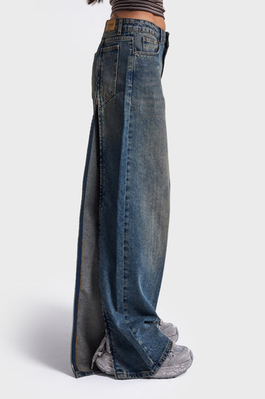 ZIPPER MEGA BAGGY  MID RISE JEANS
