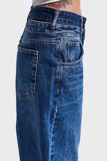 DOUBLE WAIST BAGGY JEANS - AZURE