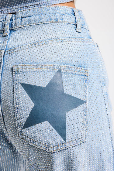 RHINESTONE LOOSE MID RISE JEANS