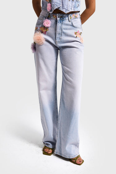 FLORAL STRAIGHT HIGH RISE JEANS