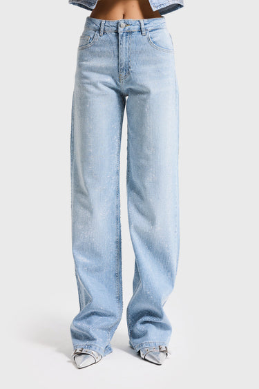 RHINESTONE LOOSE MID RISE JEANS