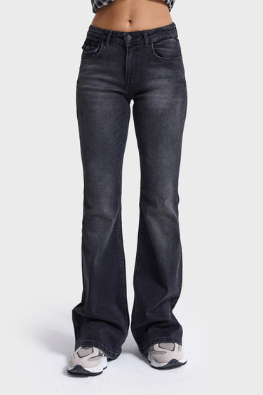 STACEY FLARE MID RISE JEANS - SOFT BLACK