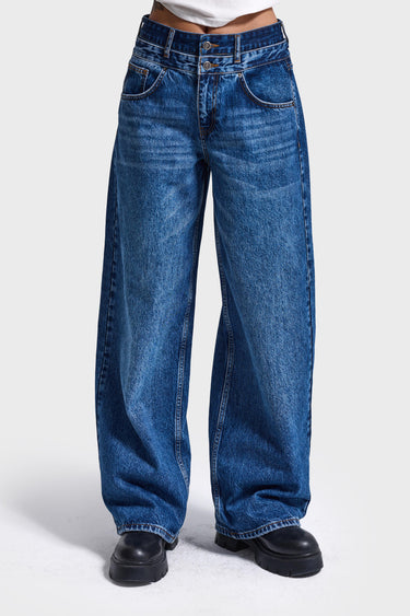 DOUBLE WAIST BAGGY JEANS - AZURE