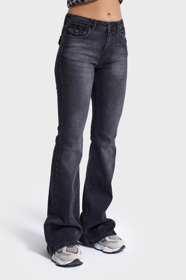 STACEY FLARE MID RISE JEANS - SOFT BLACK