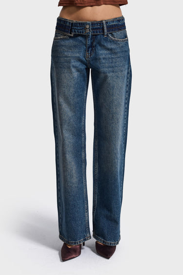 STRAIGHT MID RISE JEANS - COBALT