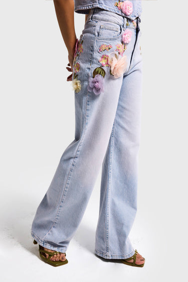 FLORAL STRAIGHT HIGH RISE JEANS