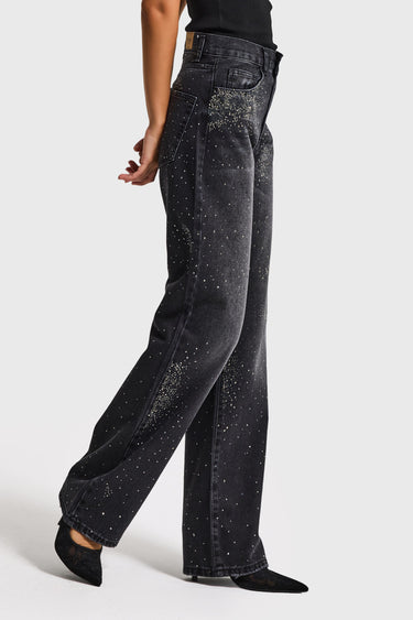 RHINESTONE LOOSE MID RISE JEANS
