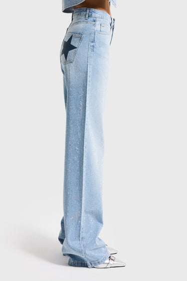 RHINESTONE LOOSE MID RISE JEANS