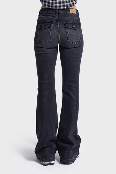 STACEY FLARE MID RISE JEANS - SOFT BLACK