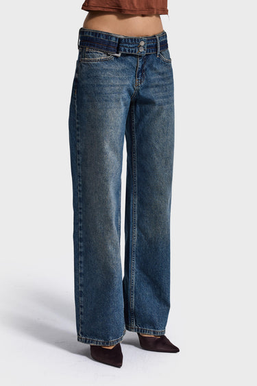 STRAIGHT MID RISE JEANS - COBALT