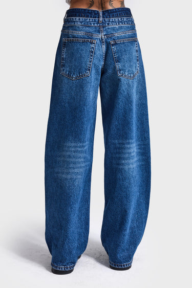 DOUBLE WAIST BAGGY JEANS - AZURE