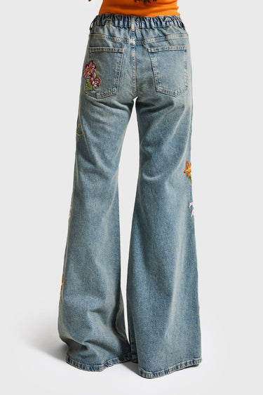 ELASTICATED WAIST FLARE JEANS