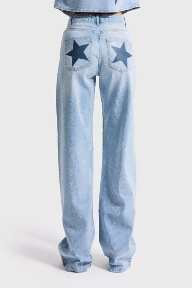 RHINESTONE LOOSE MID RISE JEANS