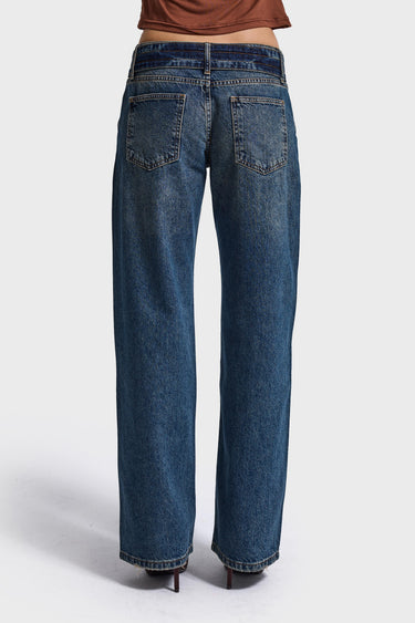 STRAIGHT MID RISE JEANS - COBALT