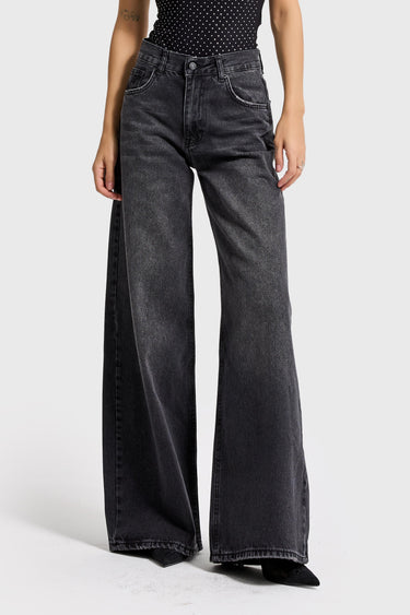 ELENA PALAZZO MID RISE JEANS - CHARCOAL