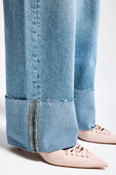 STRAIGHT MID RISE JEANS - Aqua