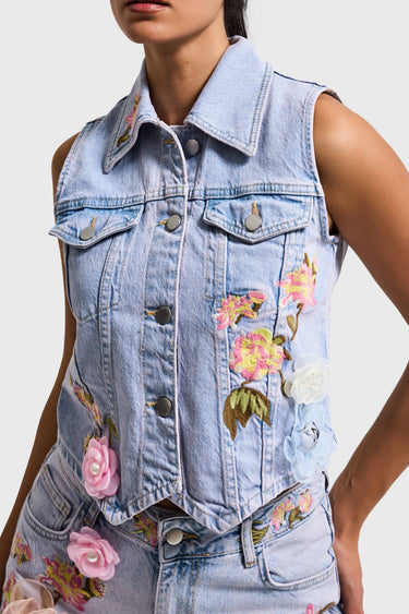 FLORAL DENIM WAISTCOAT