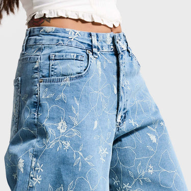 PRINTED PALAZZO MID RISE JEANS