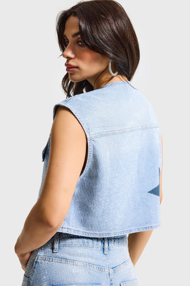 RHINESTONE DENIM WAISTCOAT