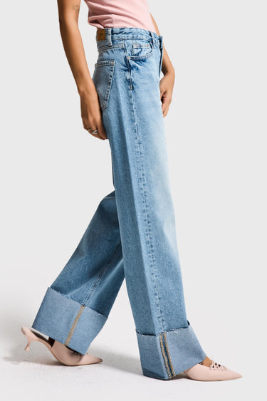 STRAIGHT MID RISE JEANS - Aqua
