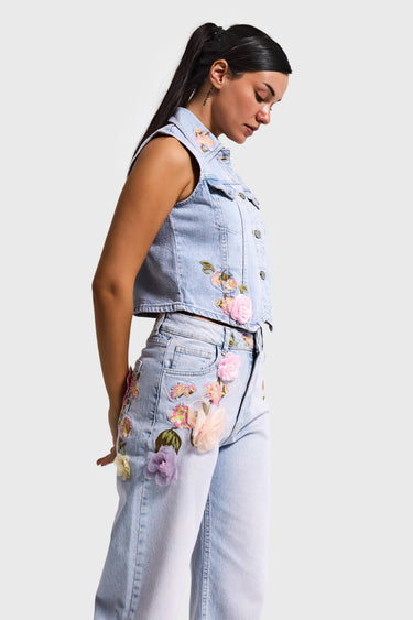 FLORAL DENIM WAISTCOAT