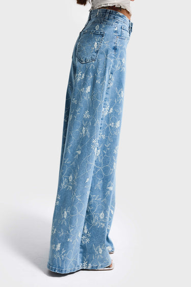 PRINTED PALAZZO MID RISE JEANS