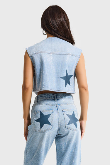 RHINESTONE DENIM WAISTCOAT