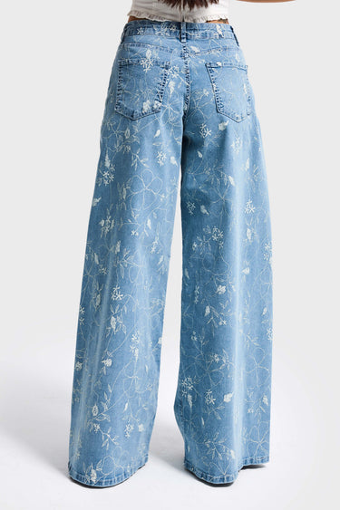 PRINTED PALAZZO MID RISE JEANS
