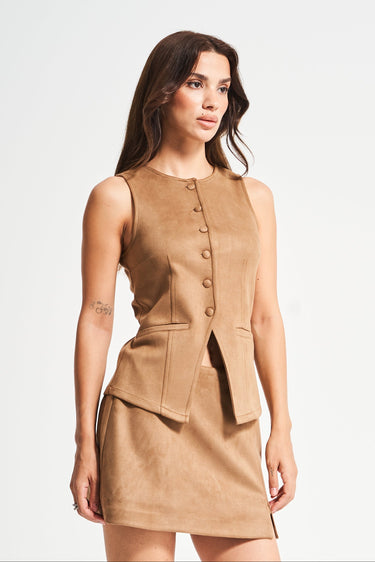 Suede Waistcoat - Taupe