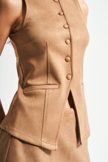 Suede Waistcoat - Taupe