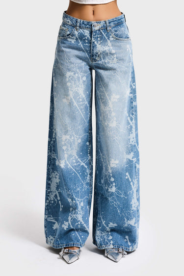 PRINTED PALAZZO MID RISE JEANS
