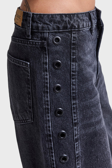 EYELET MEGA BAGGY MID RISE JEANS