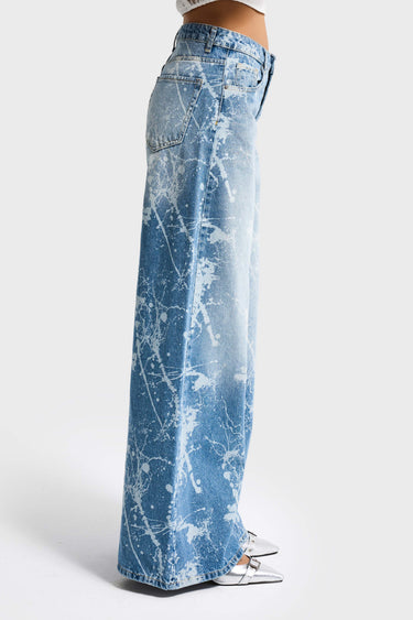 PRINTED PALAZZO MID RISE JEANS