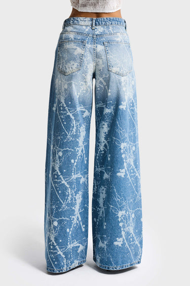 PRINTED PALAZZO MID RISE JEANS
