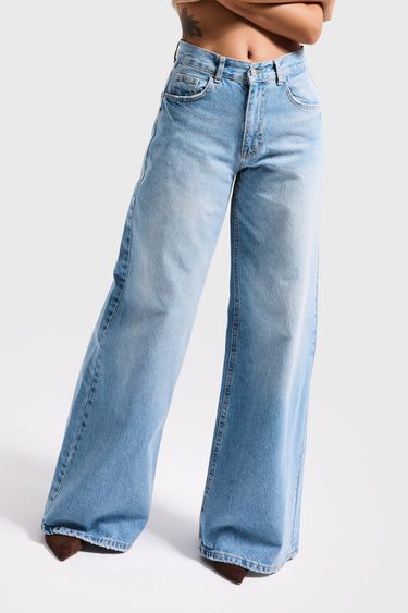 ELENA PALAZZO MID RISE JEANS - POWDER