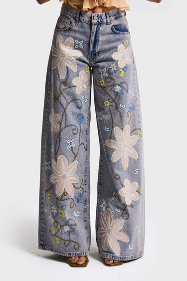 RHINESTONE PALAZZO MID RISE JEANS