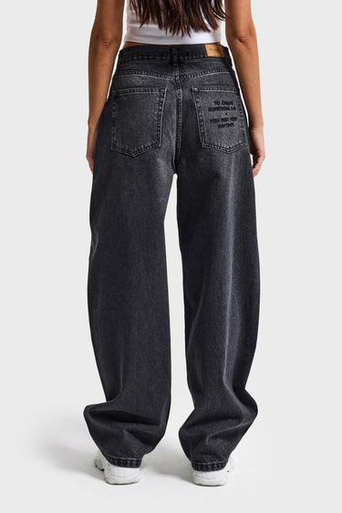 BARREL BALLOON MID RISE JEANS - JET BLACK