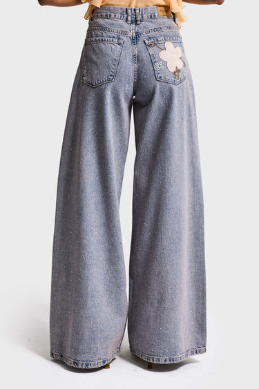 RHINESTONE PALAZZO MID RISE JEANS