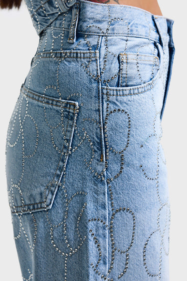 RHINESTONE LOOSE MID RISE JEANS