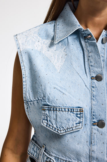 RHINESTONE DENIM WAISTCOAT