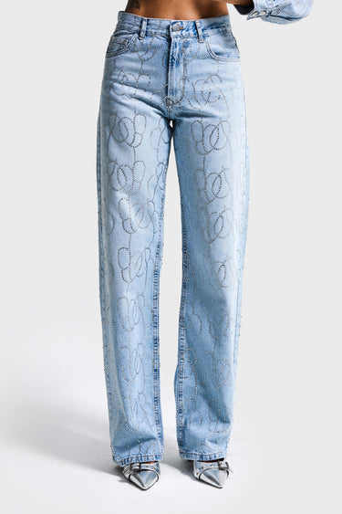 RHINESTONE LOOSE MID RISE JEANS